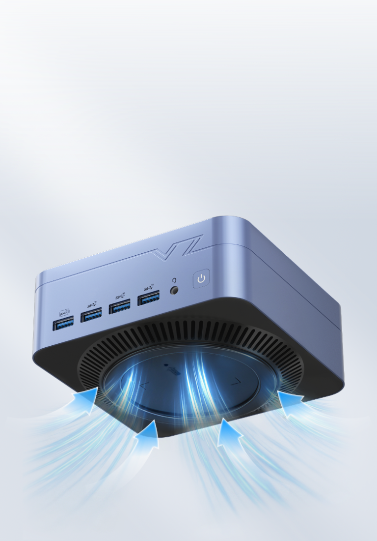 Demostración de la entrada de aire a 360° del mini PC VZMORE iX5 Max
