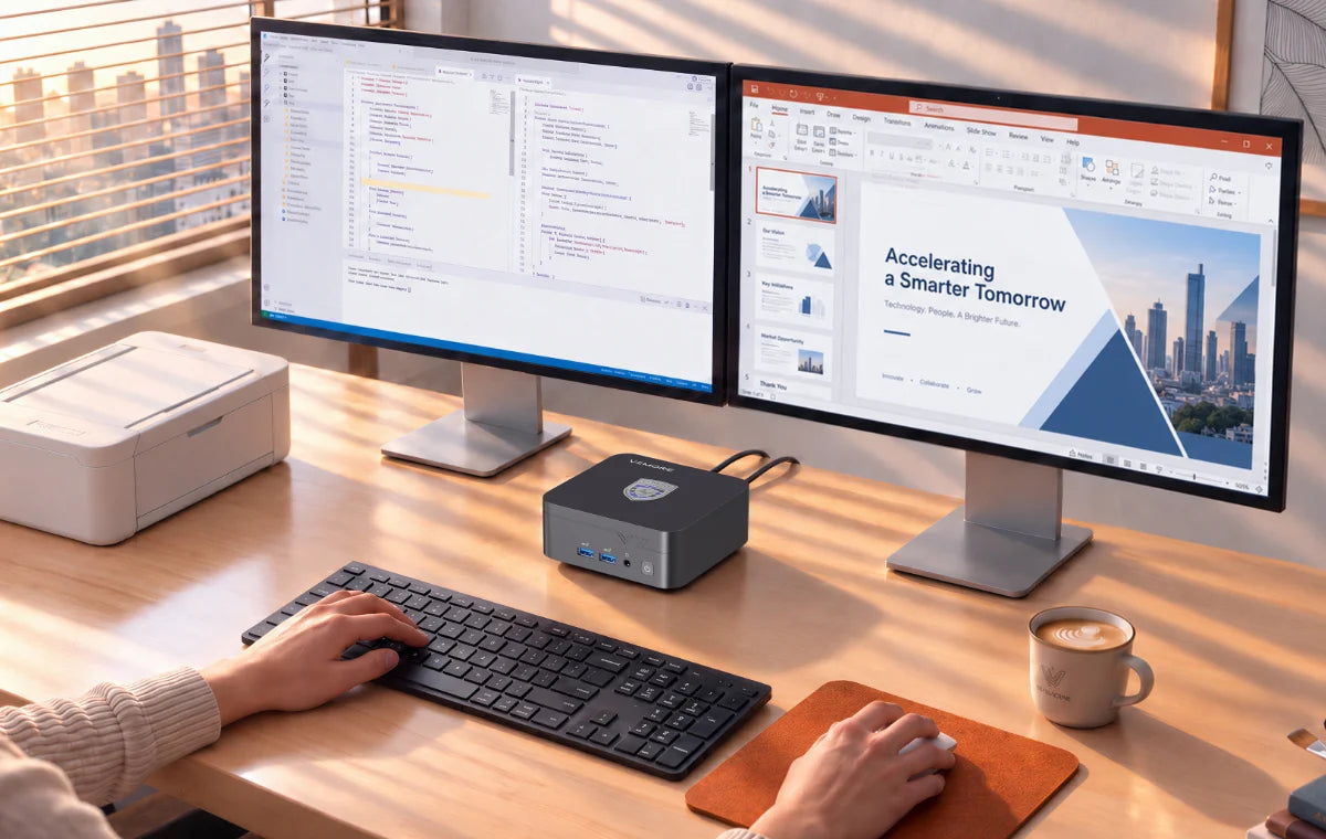 Utiliza máquinas virtuales, compila código, trabaja con grandes hojas de cálculo de Excel o gestiona decenas de pestañas del navegador y aplicaciones simultáneamente. Gracias a su potente rendimiento multitarea, incluso los flujos de trabajo más complejos se mantienen fluidos y ágiles.