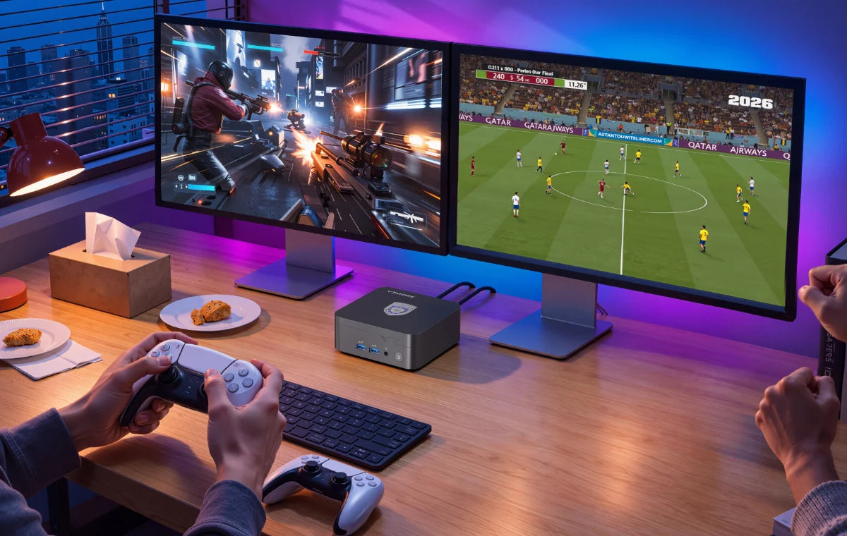 Conectividad completa. Cuatro pantallas. Disfruta de contenido en streaming en 4K, sumérgete en experiencias de juego envolventes y conecta con familiares y amigos, todo desde un PC de sobremesa compacto diseñado para integrarse perfectamente en tu espacio.